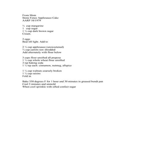 Stone Fence Applesauce Cake