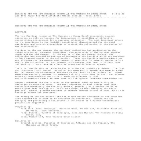 AIC Stony Brook New Carriage Museum Paper (Stony1C.Txt)