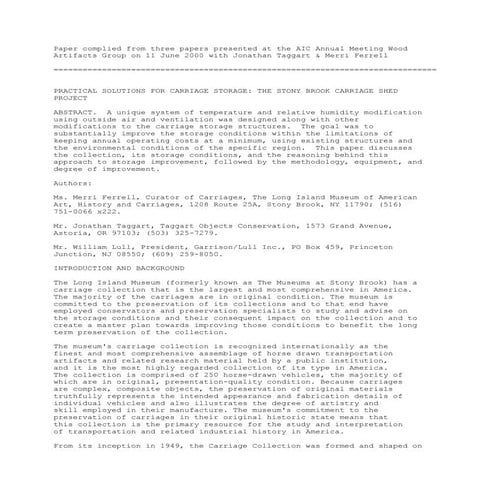 AIC Stony Brook Carriage Storage Sheds Paper (Stony3C.Txt)