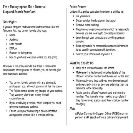 Stop and Search Card