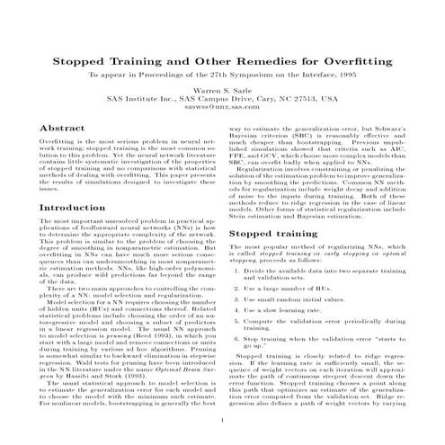 Stopped Training and Other Remedies for OverFITtting | PDF