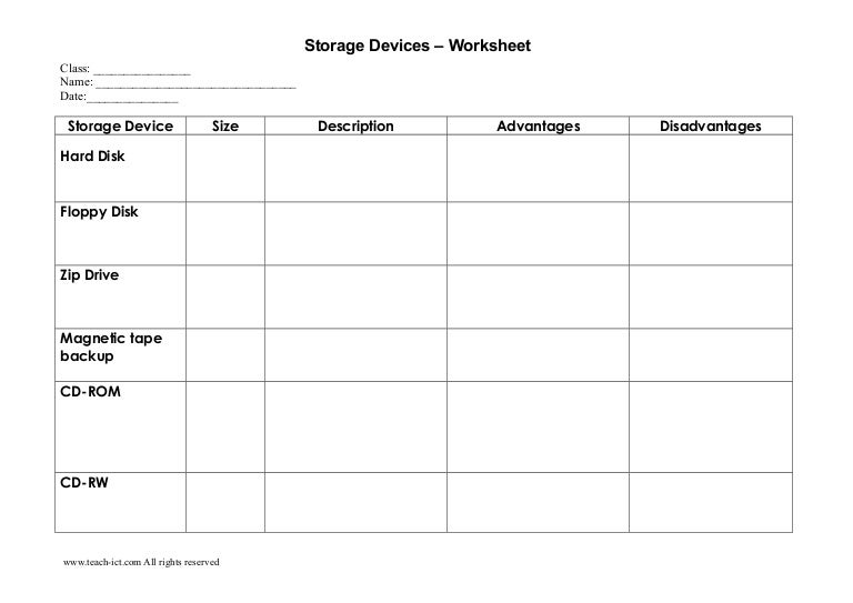 Storage devicesworksheet1