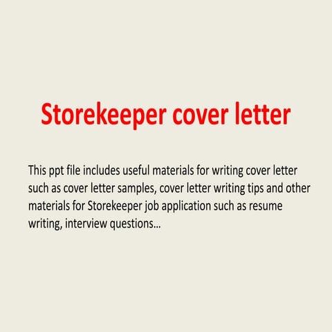 Storekeeper cover letter | PPTX