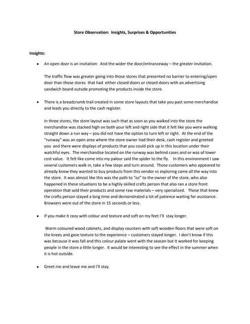 OBSERVATION IN A RETAIL STORE | DOCX