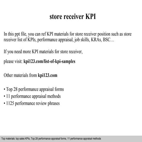 Store receiver kpi | PPT