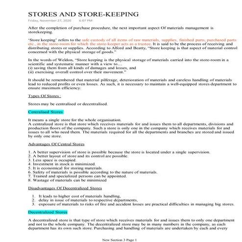 Stores and store keeping