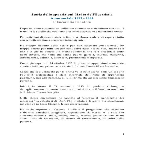 Storia delle apparizioni Madre dell'Eucaristia, Anno 1993 - L'Eucaristia trio...