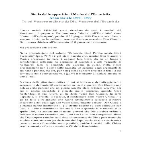 Storia delle apparizioni Madre dell'Eucaristia, Anno 1998 - Tu sei Vescovo or...