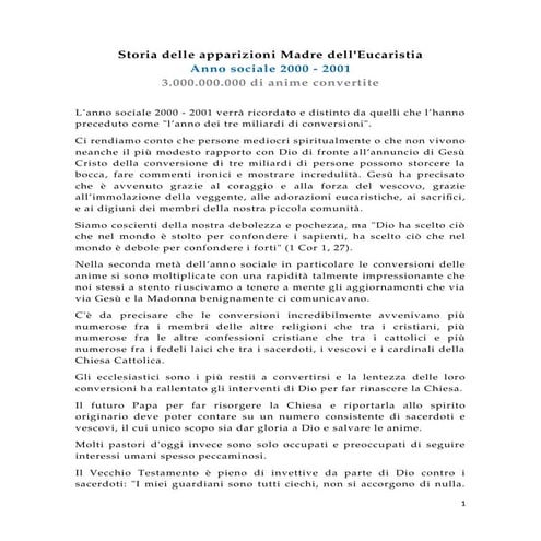 Storia delle apparizioni Madre dell'Eucaristia, Anno 2000 - 3,000,000,000 di ...