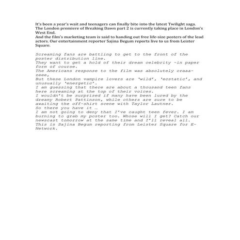 Breaking Dawn Script Outside broadcast 