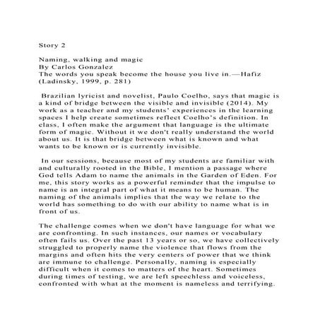 Story 2Naming, walking and magicBy Carlos GonzalezThe word.docx