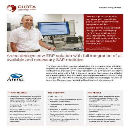 Success Story Quota Consulting Group Schweiz AG: Arena Pharmaceutical GmbH