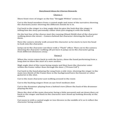 Storyboard ideas for chorus 1 onwards