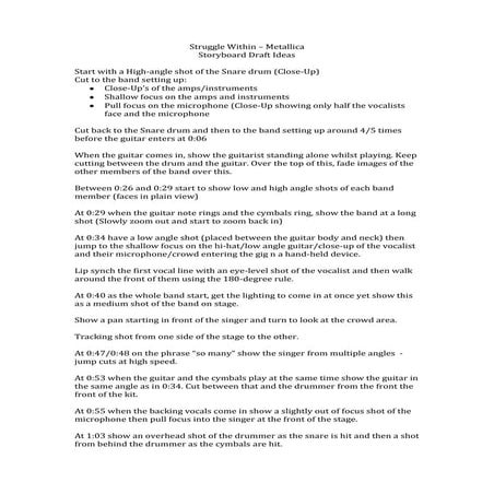 Storyboard ideas - First Verse and chorus