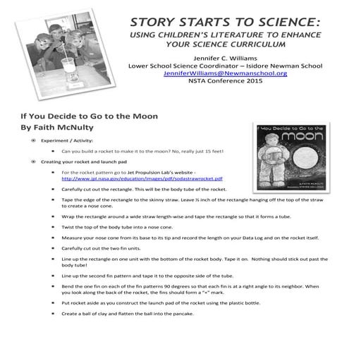 Story Starts to Science Presentation Handout NSTA Conference 2015  by Jennife...