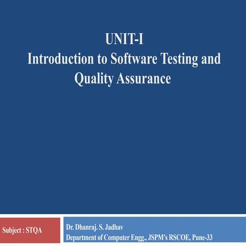 Introduction to software testing and quality assurance