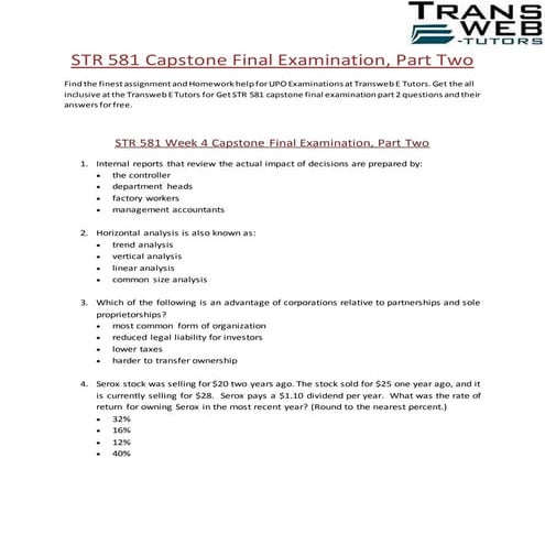 STR 581 Capstone Final Examination, Part 2 - STR 581 Capstone Final Examinati...