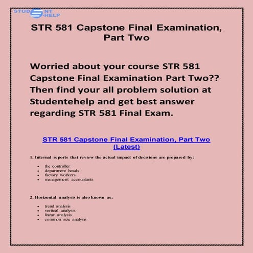 STR 581 Capstone Final Examination Part 2 - Studentehelp