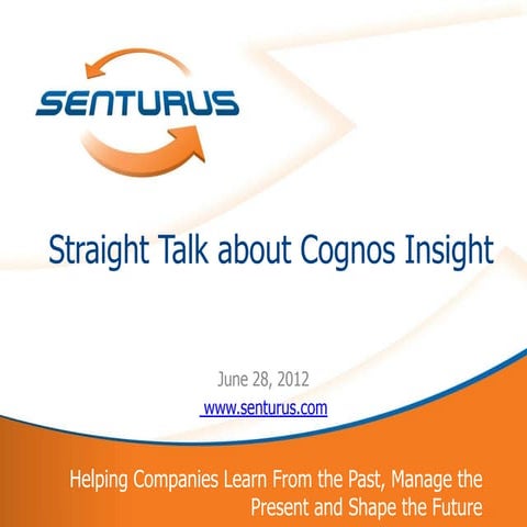 Straight Talk about Cognos Insight:  Features, Planning and Business Intellig...