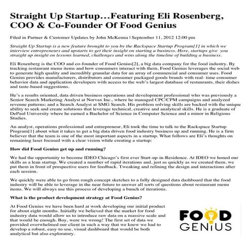 Straight Up Startup…Featuring Eli Rosenberg, COO & Co-Founder of Food Genius