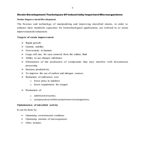 Strain development techniques of industrially important microorganisms