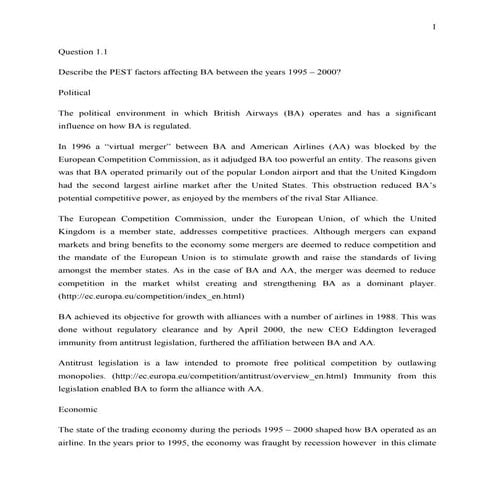 Describe the PEST factors affecting BA between the years 1995 – 2000?