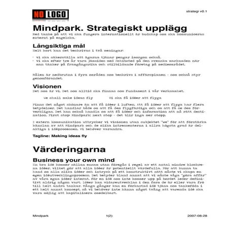 Mål, vision och värderingar för (gamla) mindpark