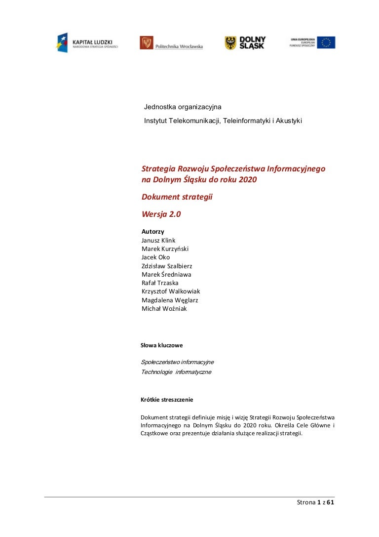 Strategia Rozwoju Spoleczenstwa Informacyjnego Na Dolnym