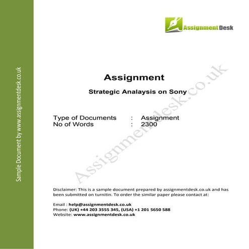 Strategic analysis on sony assignment sample