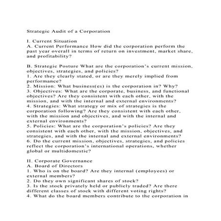 Strategic Audit of a CorporationI. Current SituationA. Curre.docx