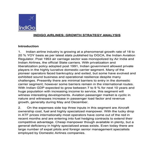 Strategic growth analysis indi go airlines