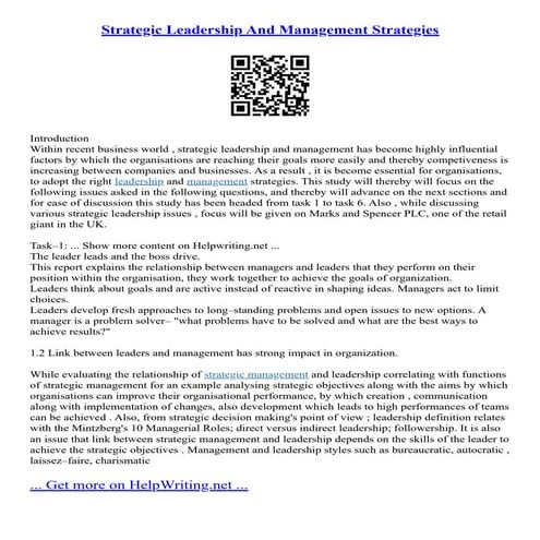 Strategic Leadership And Management Strategies