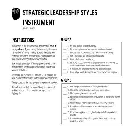 Strategic leadership styles instrument