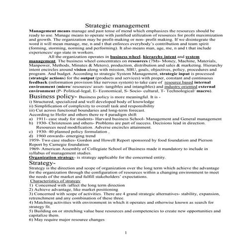 Strategic management - Hospitality