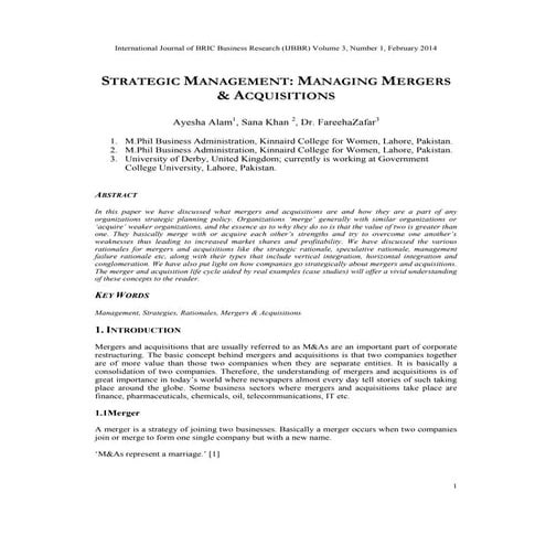 Strategic management managing mergers and acquisitions | PDF