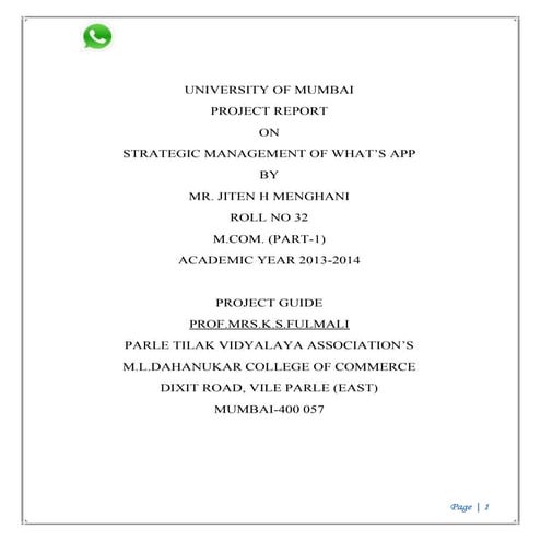 Strategic management of whats app