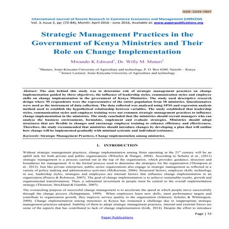 Strategic Management Practices in the Government of Kenya Ministries and Thei...