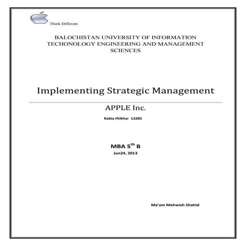 Strategic management at APPLE Inc.