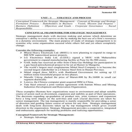 Strategic management unit i