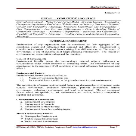 Strategic management unit ii