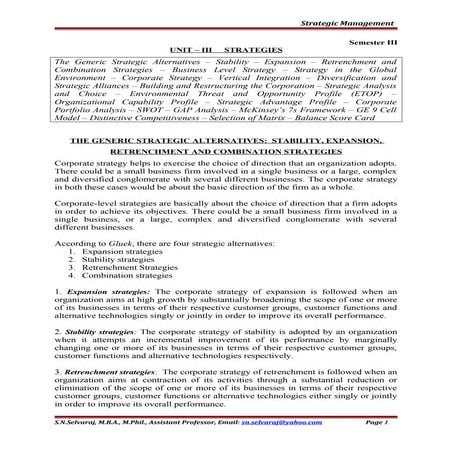 Strategic management unit iii