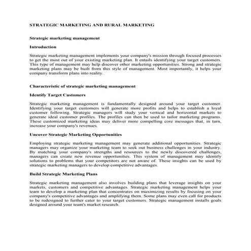 Strategic marketing and rural marketing