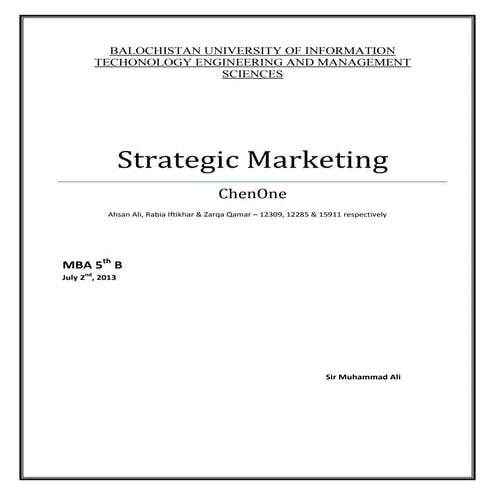 Strategic marketing at chen one
