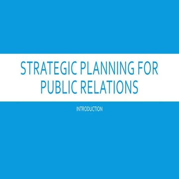Strategic Planning for Public Relations