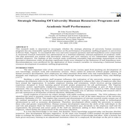 Strategic planning of university human resources programs and academic staff ...