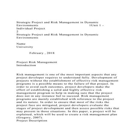 Strategic Project and Risk Management in Dynamic Environments   .docx