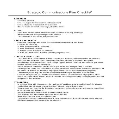 Strategic Public Relations Plan Checklist
