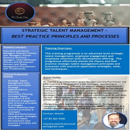 STRATEGIC TALENT MANAGEMENT_Facilitated by Dr Charles Cotter_Training Brochur...