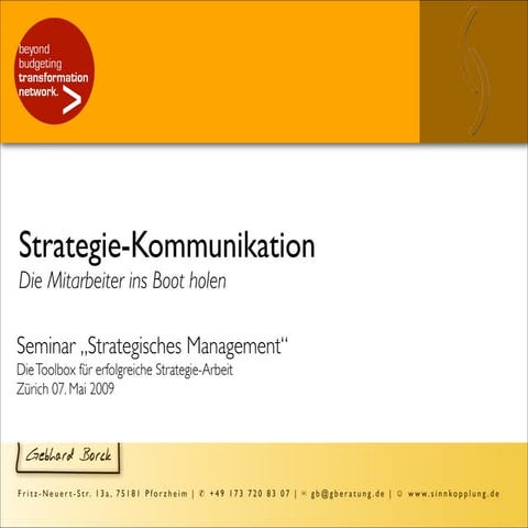Workshop (DE): Strategie Kommunikation, Zurich/Switzerland, organized by ZfU