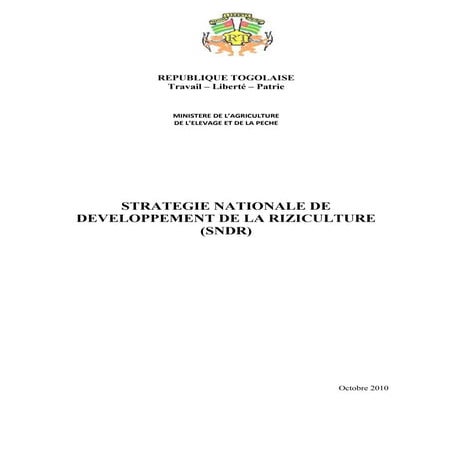 Strategie nationale pour le developpement de la riziculture du Togo